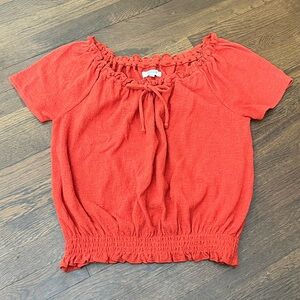 Madewell Orange Drawstring Ruffle Top